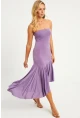 Kadın Lila Straplez Asimetrik Midi Elbise DMR337