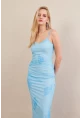 Kadın Mavi Astarlı Midi Tül Elbise MRS130