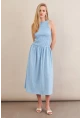 Kadın Mavi Beli Lastikli Gipeli Midi Elbise ZH130