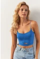 Kadın Mavi Büzgülü Crop Bluz MSH125