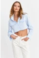 Kadın Mavi Cep Detaylı Crop Gömlek KED4205