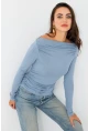 Kadın Mavi Degaje Yaka Büzgülü Bluz AYD386