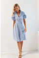 Kadın Mavi Gül Detaylı Midi Gömlek Elbise SF12812