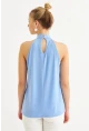 Kadın Mavi Halter Yaka Desenli Bluz LPP1273