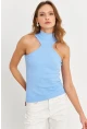 Kadın Mavi Halter Yaka Kaşkorse Bluz EY1454