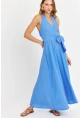 Kadın Mavi Kruvaze Bürümcük Maxi Elbise EY3053