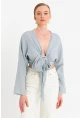 Kadın Mavi Müslin Crop Bluz PC20700