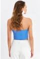 Kadın Mavi Straplez Crop Bluz B6081