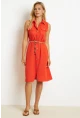 Kadın Mercan Kemerli Gömlek Midi Elbise SGT404
