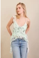 Kadın Mint Desenli Fırfırlı Şifon Bluz FS033