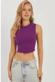 Kadın Mor Fitilli Crop Bluz LPP1262