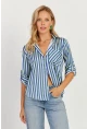 Kadın Multi Çizgili Saten Gömlek SF2536