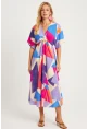 Kadın Multi Desenli Kruvaze Midi Elbise HT108