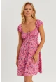 Kadın Pembe Çiçekli Mini Elbise GÇ165