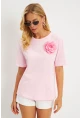 Kadın Pembe Gül Aksesuarlı T-Shirt SF12721