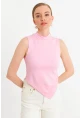 Kadın Pembe Kolsuz Crop Bluz ZH07