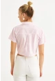Kadın Pembe Kurdele Detaylı Crop Gömlek MPC302