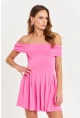 Kadın Pembe Madonna Yaka Mini Elbise MON1262