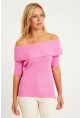 Kadın Pembe Madonna Yaka Triko Bluz KZ538