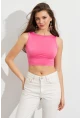 Kadın Pembe Sırt Bağlamalı Crop Bluz EY2733