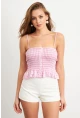 Kadın Pudra Ekose Lastikli Crop Bluz MTK13397