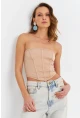 Kadın Pudra Straplez Crop Bluz B6081