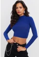 Kadın Saks Beli Açık Crop Bluz GÇ115