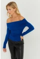 Kadın Saks Büzgülü Madonna Bluz MON1119