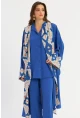 Kadın Saks Desenli Kapüşonlu Kaftan GÇ193