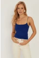 Kadın Saks İp Askılı Bluz GÇ154