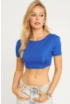 Kadın Saks Sırtı Açık Crop Bluz CG358