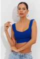 Kadın Saks Triko Crop Atlet YV118
