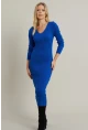 Kadın Saks V Yaka Triko Midi Elbise YİL560