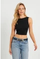 Kadın Sırt Bağlamalı Crop Bluz Siyah EY2733