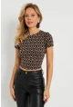 Kadın Sırt Dekolteli Crop Bluz Kahverengi AYD271