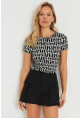 Kadın Sırt Dekolteli Crop Bluz Siyah-Beyaz AYD271