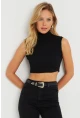 Kadın Sırt Fermuarlı Crop Bluz Siyah EY2730