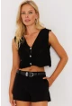 Kadın Siyah Ajurlu Triko Yelek YZ627