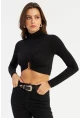 Kadın Siyah Aksesuarlı Crop Bluz EY2944