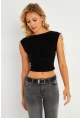 Kadın Siyah Aksesuarlı Crop Bluz GÇ186