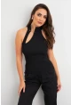 Kadın Siyah Aksesuarlı Pencereli Kolsuz Bluz EY3028
