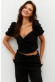 Kadın Siyah Alt-Üst Keten Takım PP7440