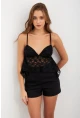 Kadın Siyah Askılı Dantel Crop Bluz MTK13458