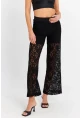 Kadın Siyah Astarlı Dantel Pantolon FLS04