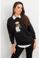 Kadın Siyah Ayıcık Nakışlı Sweatshirt PKA1590