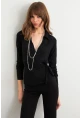 Kadın Siyah Bağlama Detaylı Bluz TF48