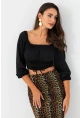 Kadın Siyah Bağlama Detaylı Crop Bluz CG387
