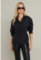 Kadın Siyah Bağlama Detaylı Gömlek ZER418