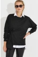 Kadın Siyah Bağlamalı Sweatshirt MYİ2493