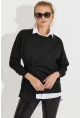 Kadın Siyah Bağlamalı Sweatshirt MYİ2493